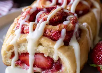 strawberries and cream sweet rolls recipe featured