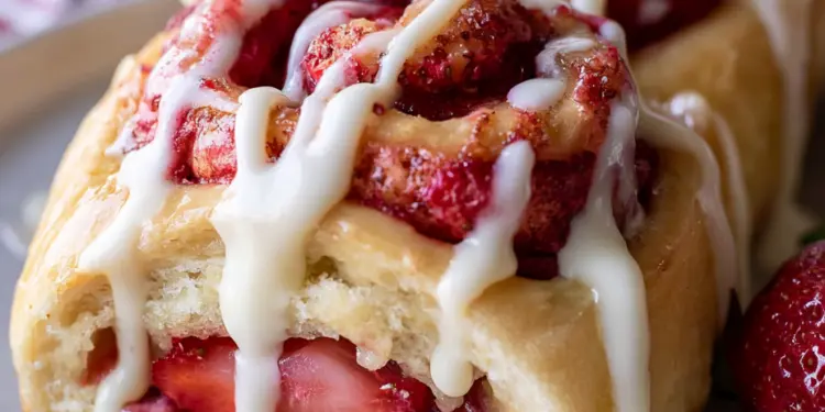 strawberries and cream sweet rolls recipe featured