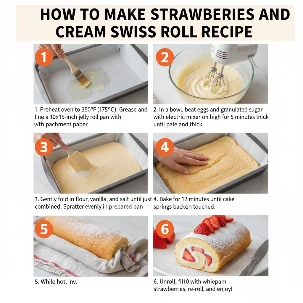 How to make strawberries and cream swiss roll recipe