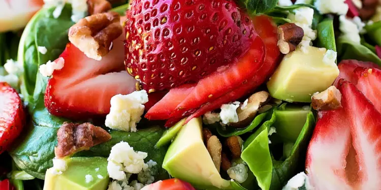 strawberry avocado spinach salad recipe featured