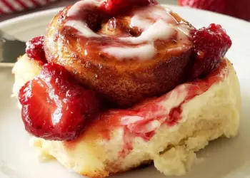 strawberry cheesecake cinnamon rolls featured