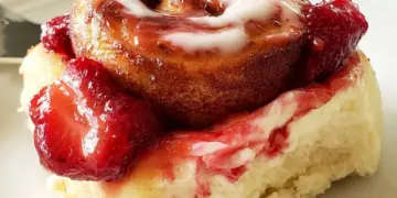 strawberry cheesecake cinnamon rolls featured