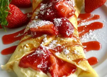 strawberry cheesecake crepes recipe featured