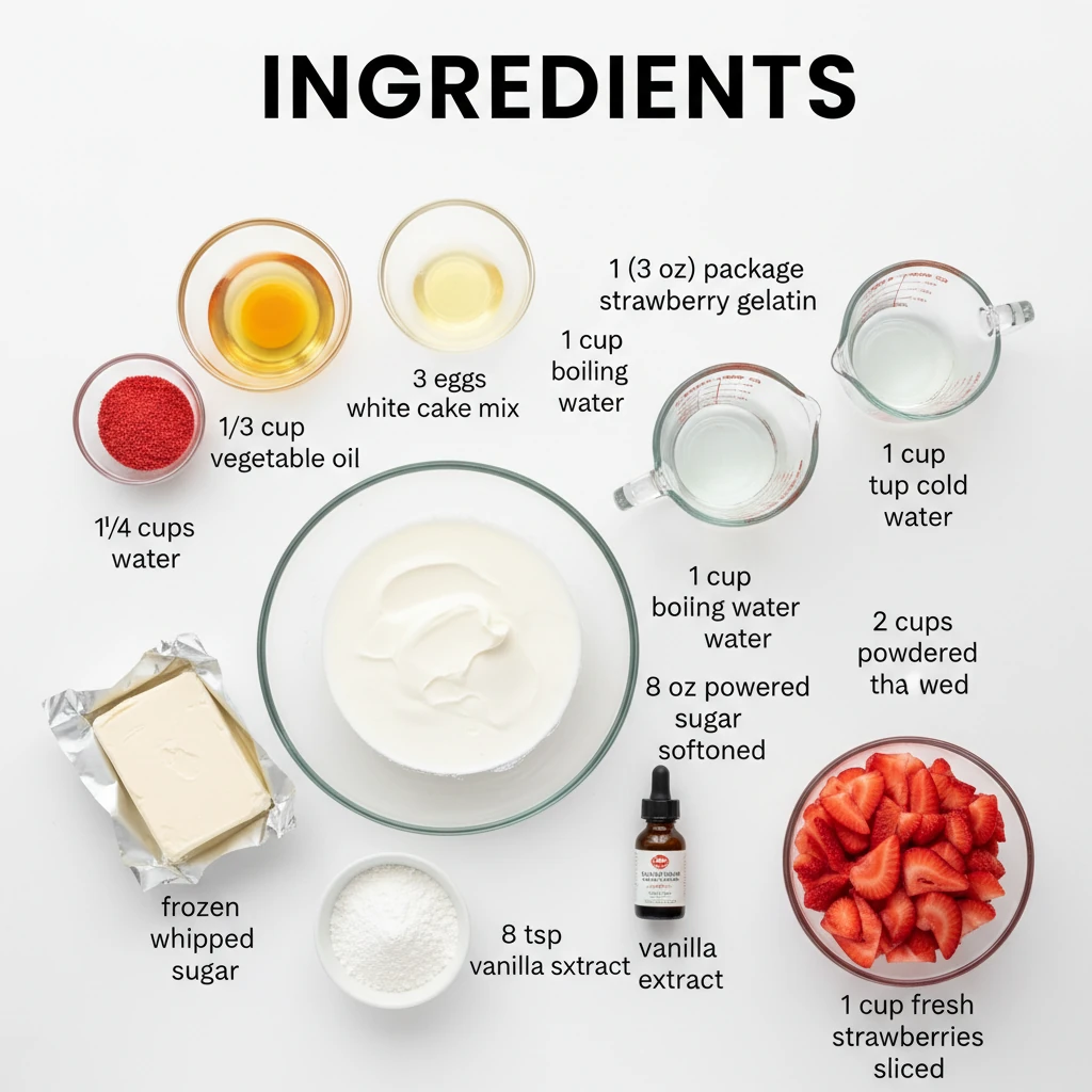 strawberry cheesecake poke cake recipe ingredients