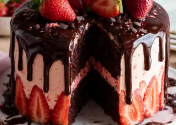 strawberry chocolate cake recipe featured