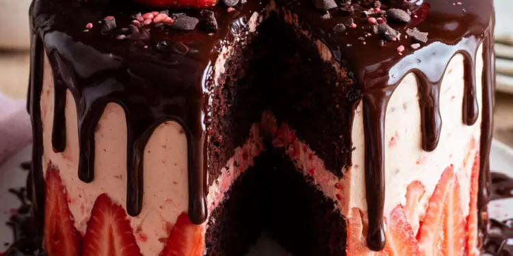 strawberry chocolate cake recipe featured