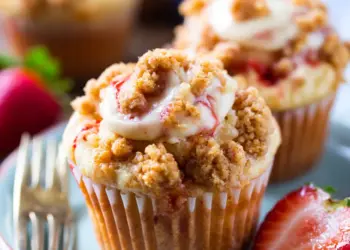 strawberry crumb cake muffins recipe featured