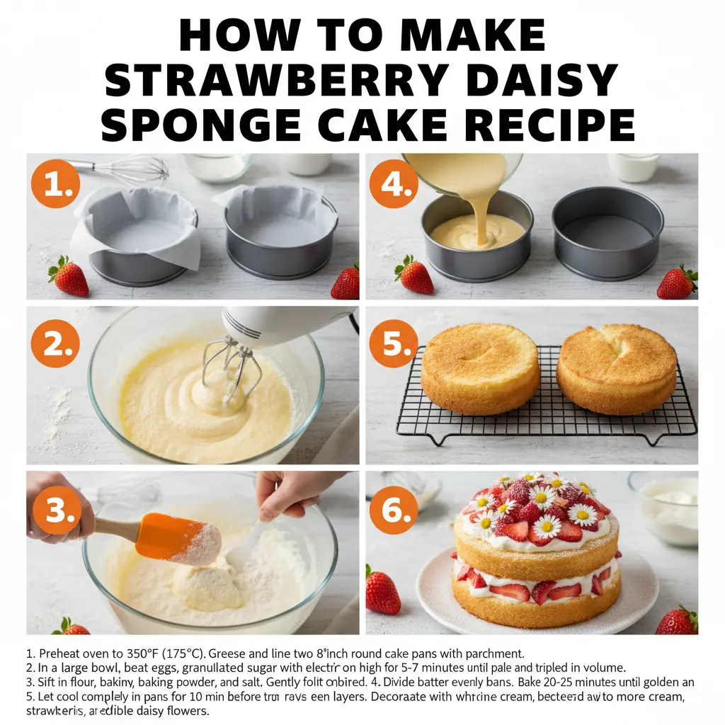 How to make strawberry daisy sponge cake recipe