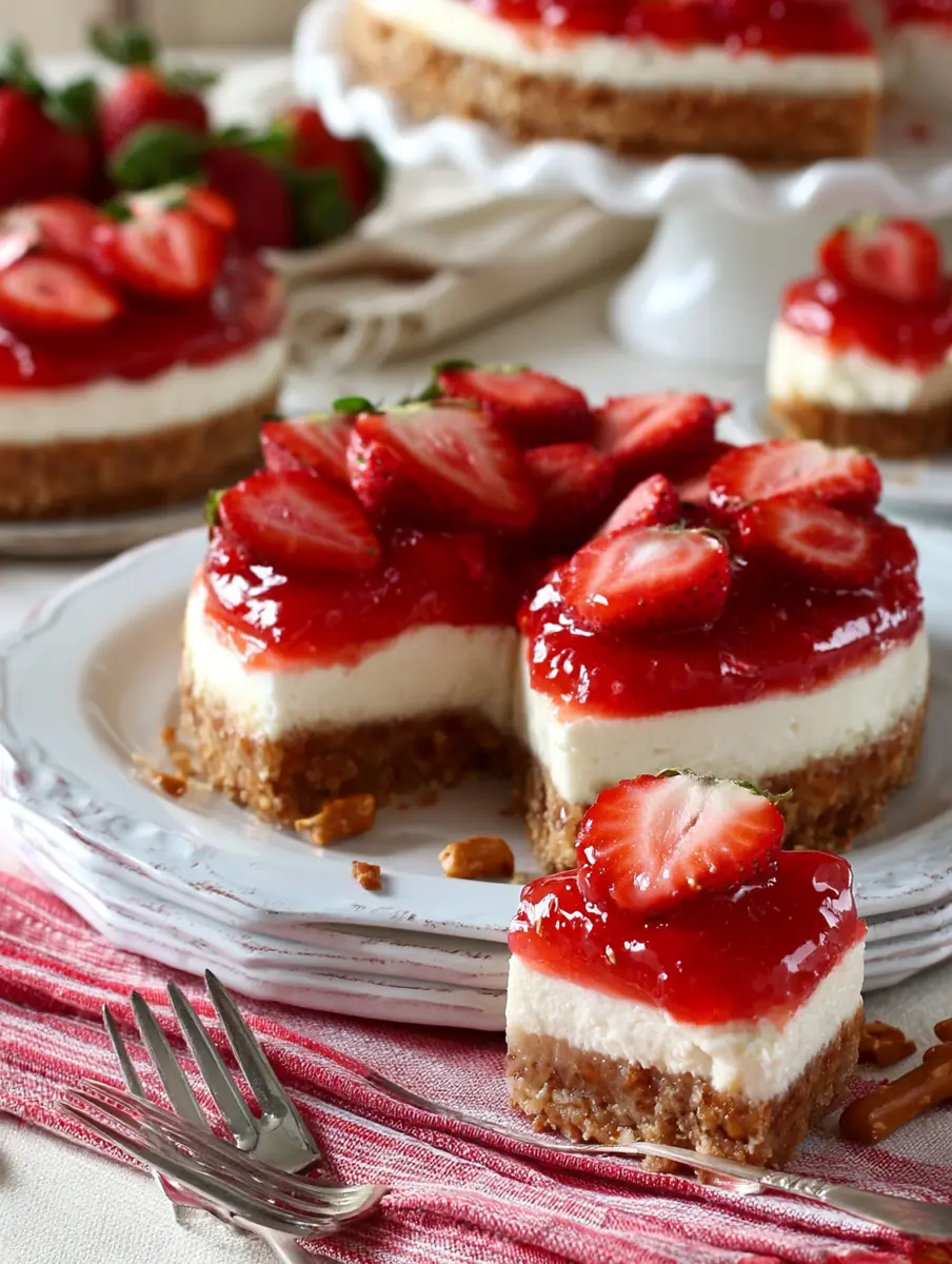 strawberry pretzel cheesecake recipe featured