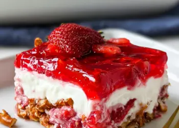 strawberry pretzel salad recipe featured