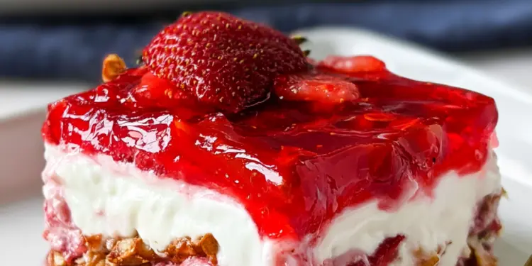 strawberry pretzel salad recipe featured