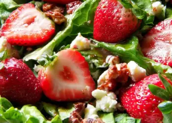 strawberry romaine feta salad recipe featured