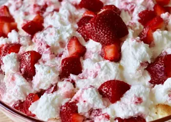 strawberry shortcake fluff salad recipe featured