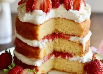 strawberry shortcake layer cake recipe featured