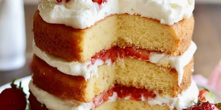 strawberry shortcake layer cake recipe featured