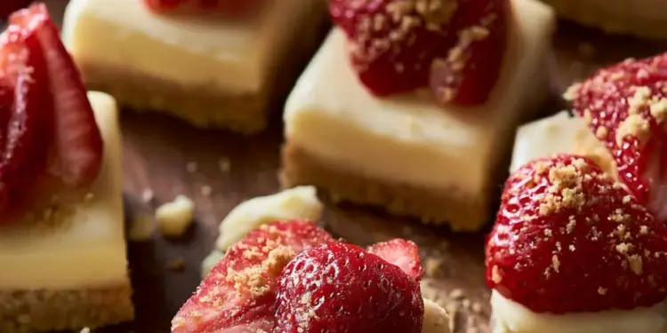 white chocolate strawberry cheesecake bars featured