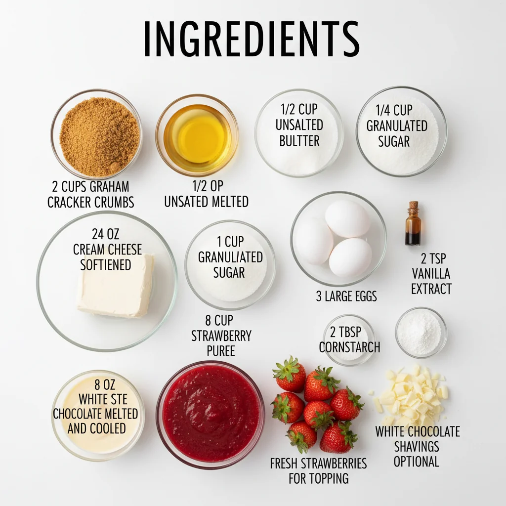 white chocolate strawberry cheesecake bars ingredients