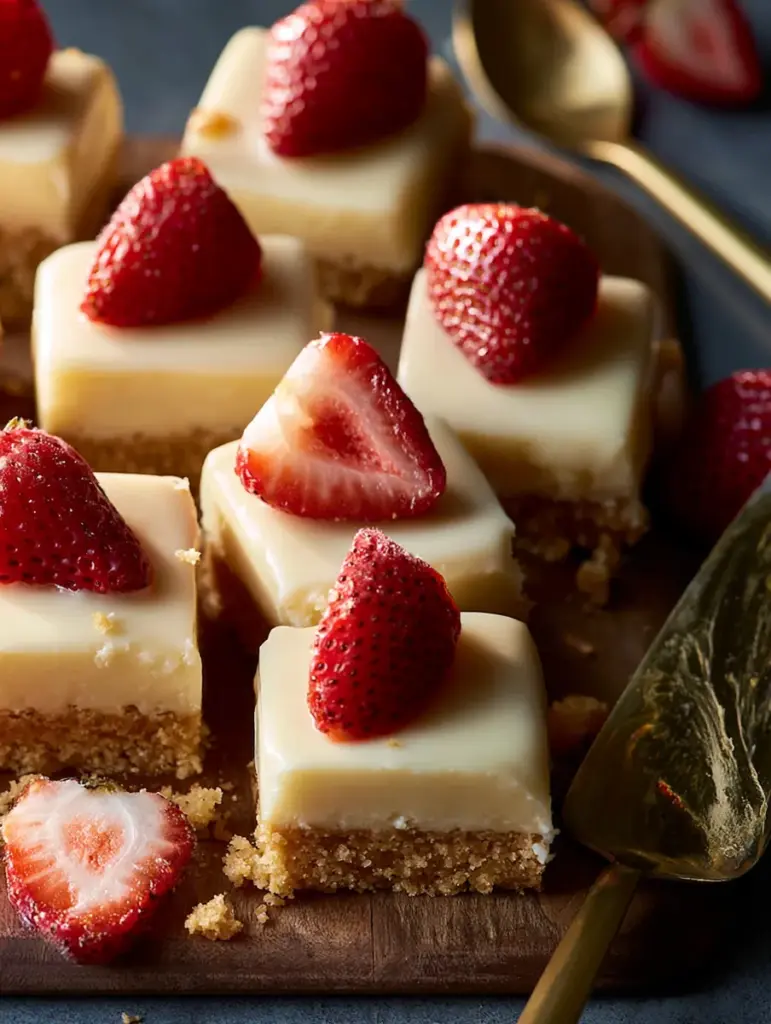 white chocolate strawberry cheesecake bars recipeCard1