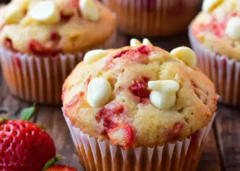 white chocolate strawberry muffins recipe featured