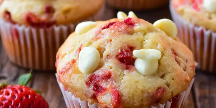 white chocolate strawberry muffins recipe featured